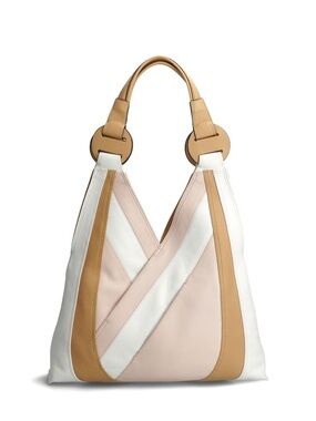 Colorblock Leather Shoulder Hobo Bag - White, Blush & Tan